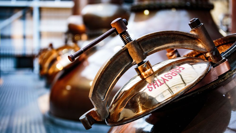 Shiny pot stills at the Borders Distillery