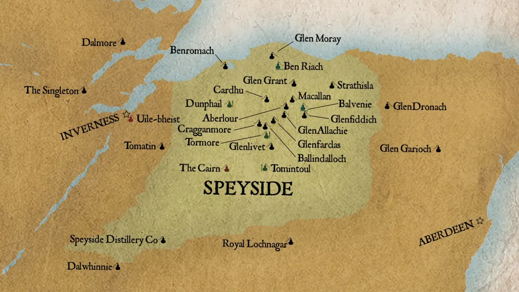 Speyside Region - Scotch Whisky Distillery Map